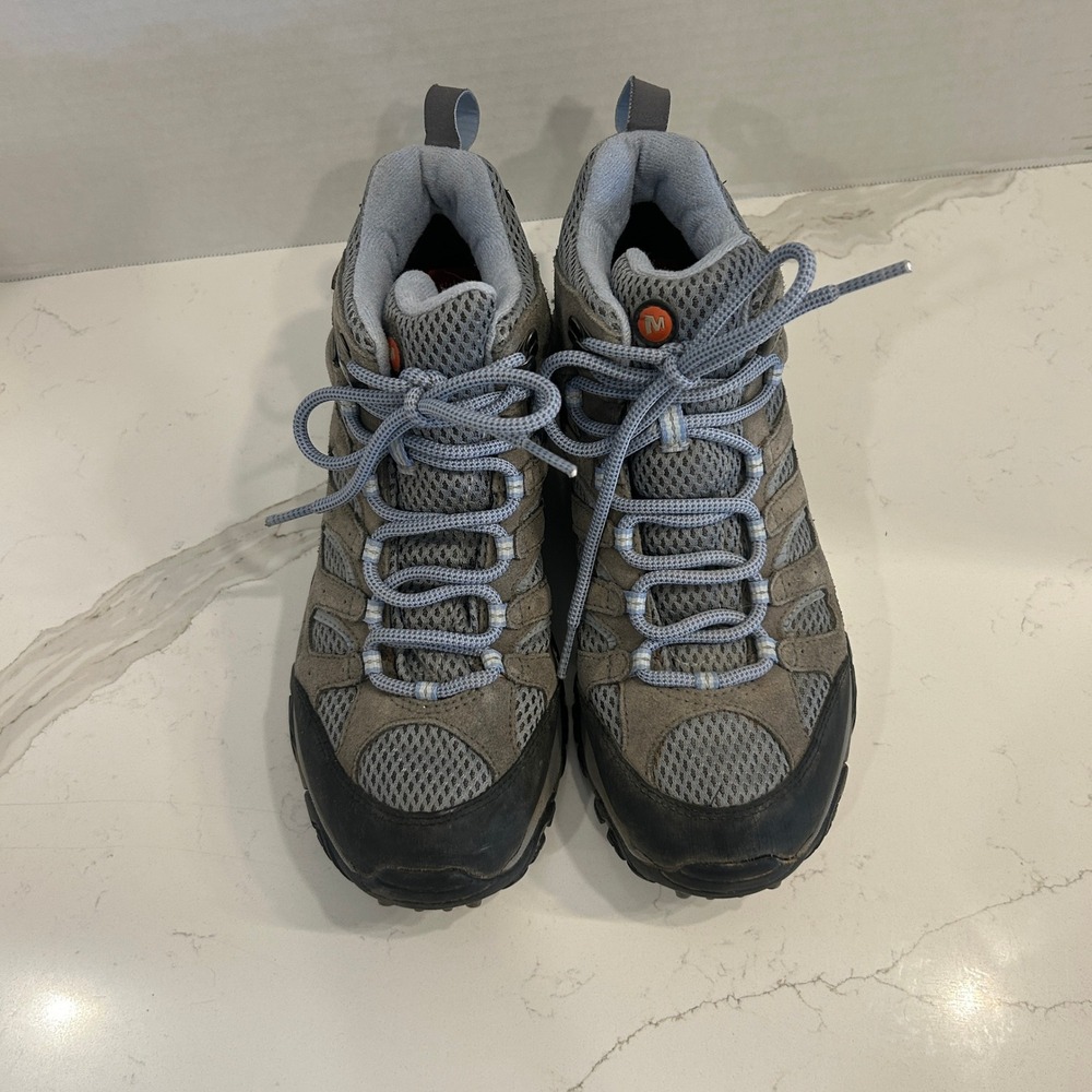 Merrell Moab Mid Waterproof Hiking Shoes Womens 9 Gray Periwinkle Trail Lace Up